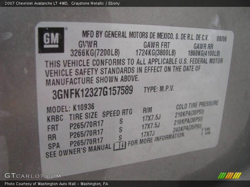 Graystone Metallic / Ebony 2007 Chevrolet Avalanche LT 4WD