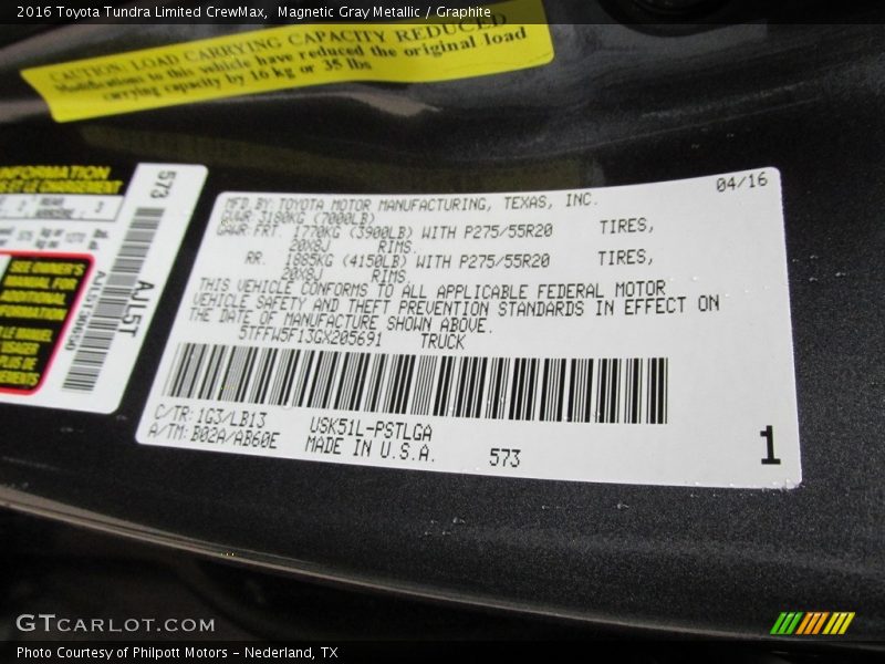 2016 Tundra Limited CrewMax Magnetic Gray Metallic Color Code 1G3
