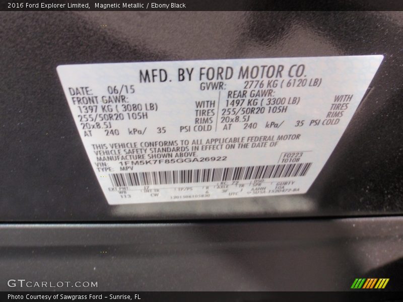 Magnetic Metallic / Ebony Black 2016 Ford Explorer Limited
