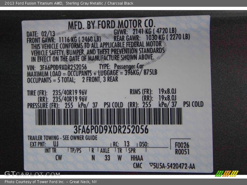 Sterling Gray Metallic / Charcoal Black 2013 Ford Fusion Titanium AWD