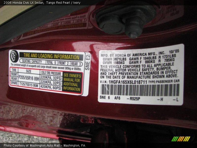 Tango Red Pearl / Ivory 2006 Honda Civic LX Sedan