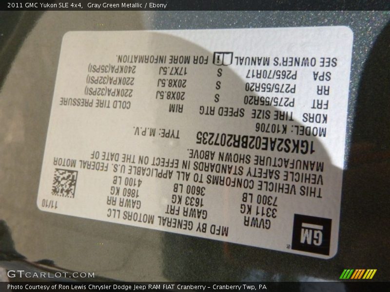 Gray Green Metallic / Ebony 2011 GMC Yukon SLE 4x4