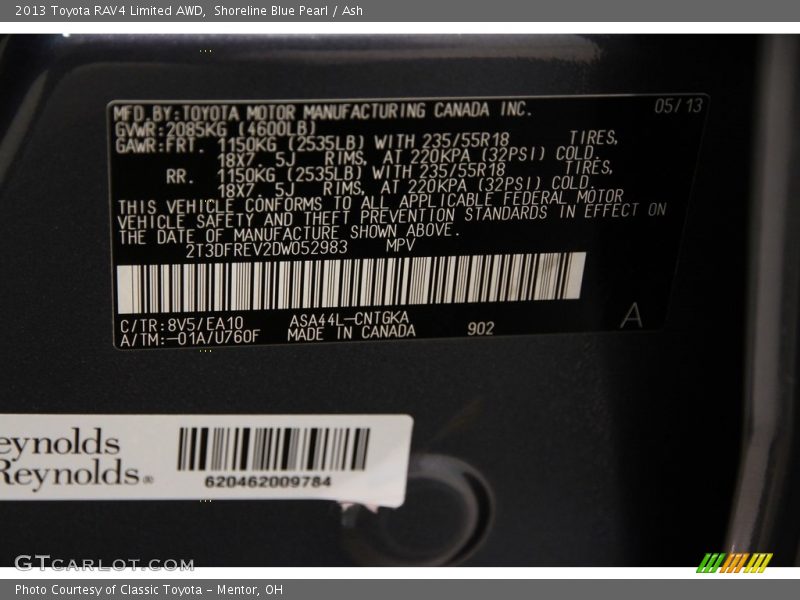 Shoreline Blue Pearl / Ash 2013 Toyota RAV4 Limited AWD
