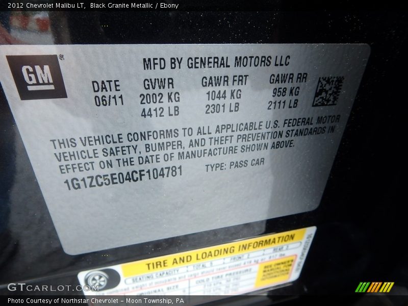 Black Granite Metallic / Ebony 2012 Chevrolet Malibu LT