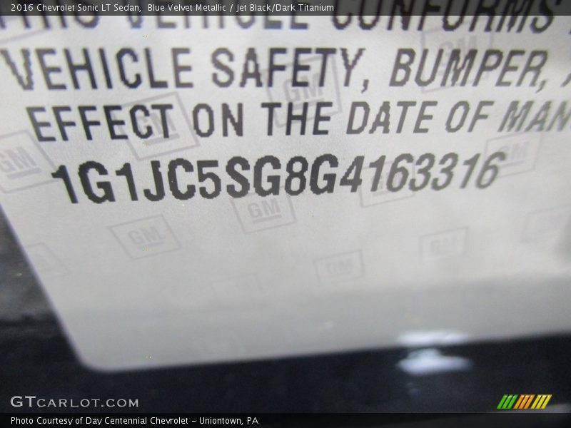 Blue Velvet Metallic / Jet Black/Dark Titanium 2016 Chevrolet Sonic LT Sedan