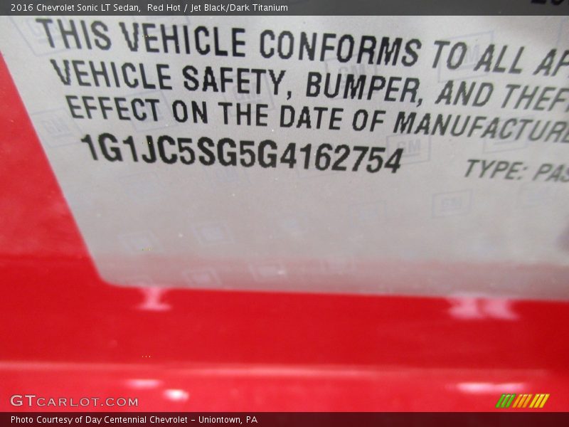 Red Hot / Jet Black/Dark Titanium 2016 Chevrolet Sonic LT Sedan