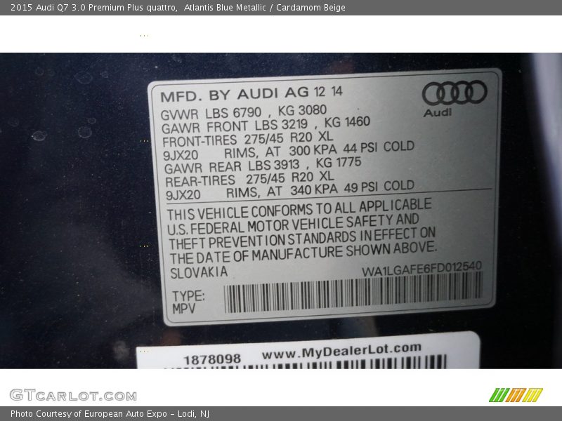 Atlantis Blue Metallic / Cardamom Beige 2015 Audi Q7 3.0 Premium Plus quattro