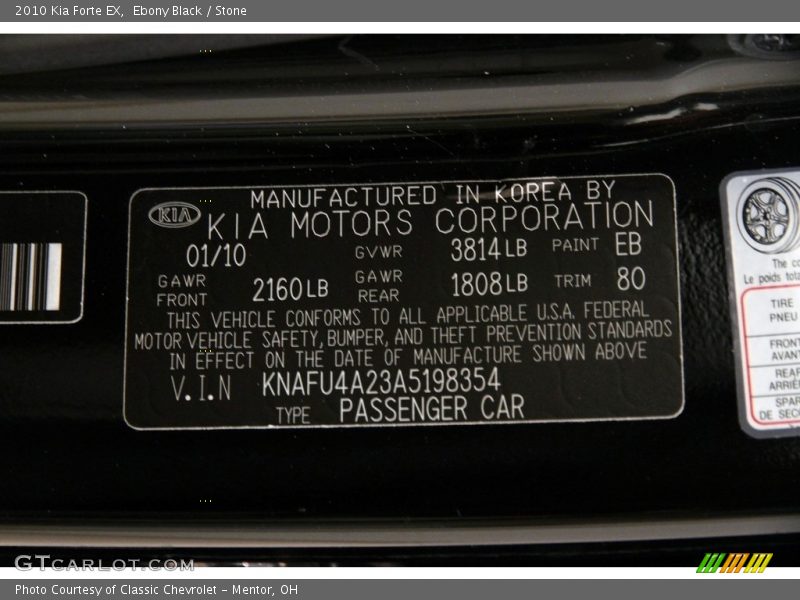 Ebony Black / Stone 2010 Kia Forte EX