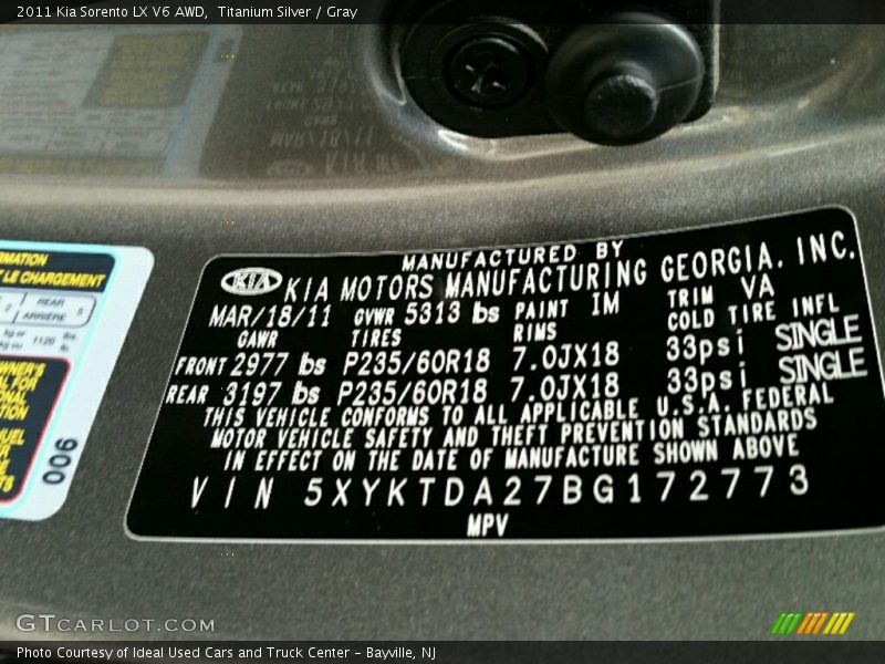 Titanium Silver / Gray 2011 Kia Sorento LX V6 AWD