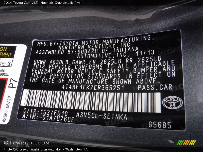 Magnetic Gray Metallic / Ash 2014 Toyota Camry LE