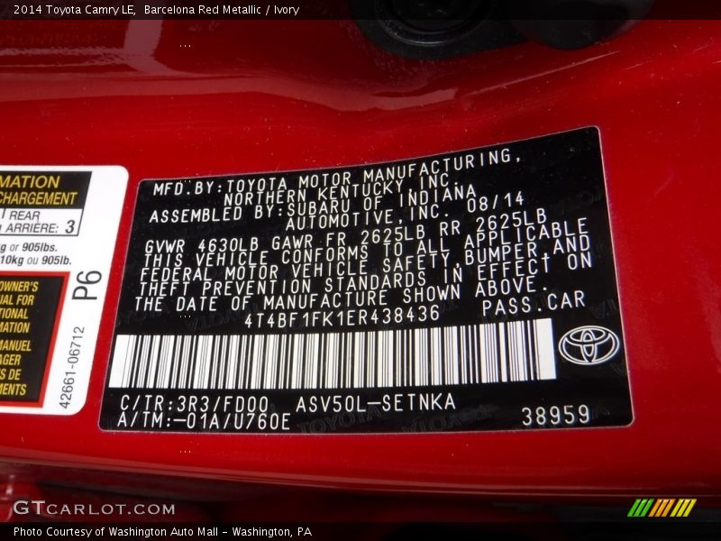 Barcelona Red Metallic / Ivory 2014 Toyota Camry LE