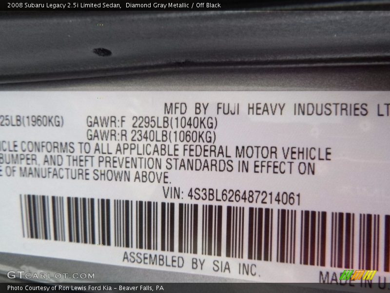 Diamond Gray Metallic / Off Black 2008 Subaru Legacy 2.5i Limited Sedan