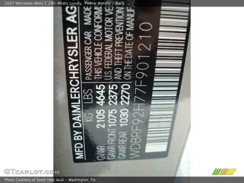 Pewter Metallic / Black 2007 Mercedes-Benz C 280 4Matic Luxury