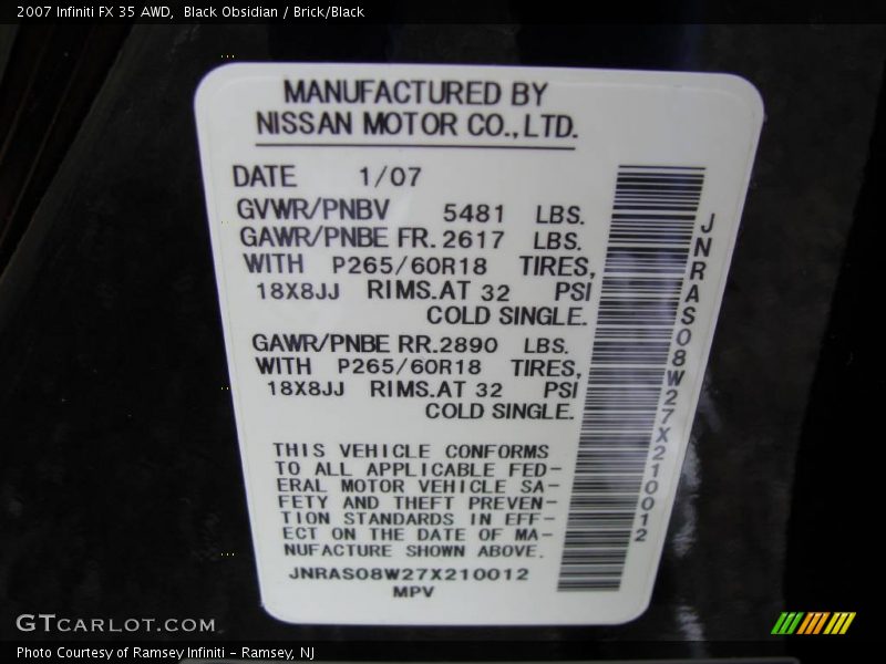 Black Obsidian / Brick/Black 2007 Infiniti FX 35 AWD