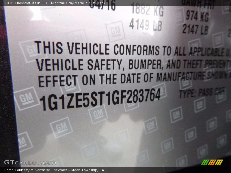 Nightfall Gray Metallic / Jet Black 2016 Chevrolet Malibu LT