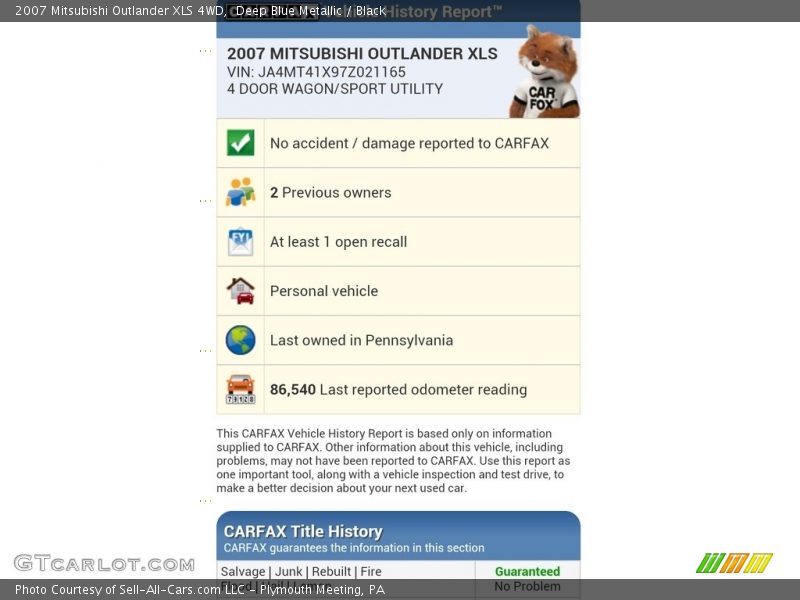 Deep Blue Metallic / Black 2007 Mitsubishi Outlander XLS 4WD
