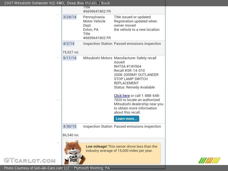 Deep Blue Metallic / Black 2007 Mitsubishi Outlander XLS 4WD