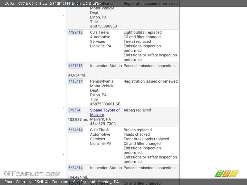 Sandrift Metallic / Light Gray 2003 Toyota Corolla LE