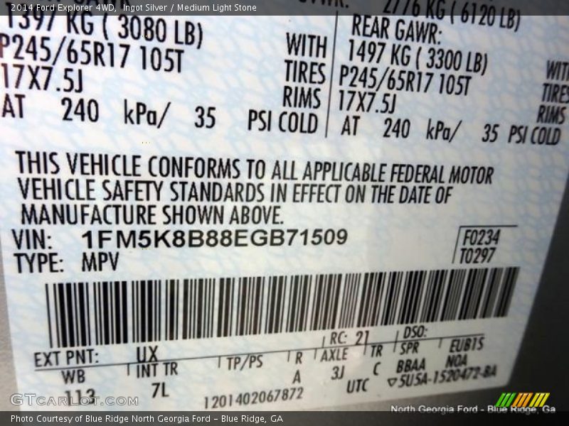 Ingot Silver / Medium Light Stone 2014 Ford Explorer 4WD