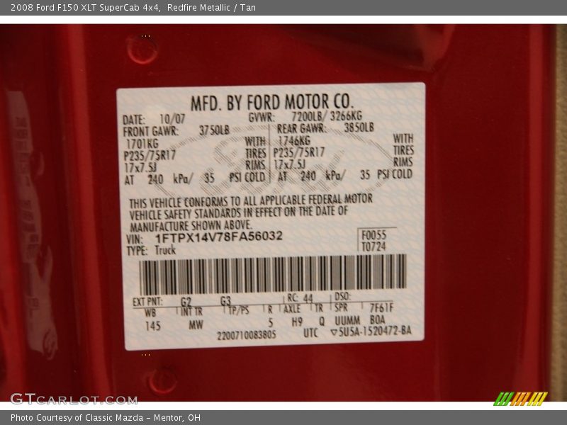 Redfire Metallic / Tan 2008 Ford F150 XLT SuperCab 4x4