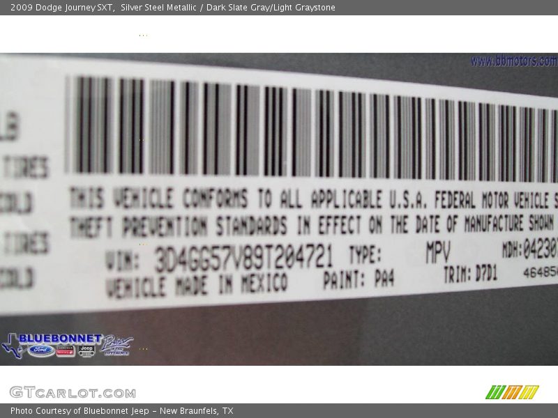 Silver Steel Metallic / Dark Slate Gray/Light Graystone 2009 Dodge Journey SXT