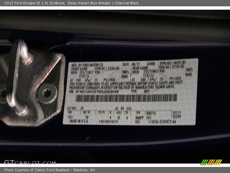 Deep Impact Blue Metallic / Charcoal Black 2013 Ford Escape SE 1.6L EcoBoost