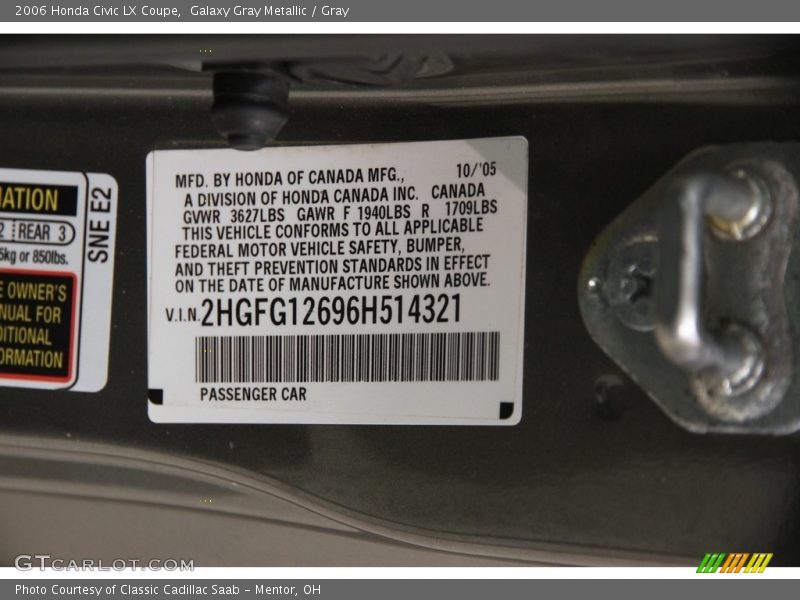 Galaxy Gray Metallic / Gray 2006 Honda Civic LX Coupe
