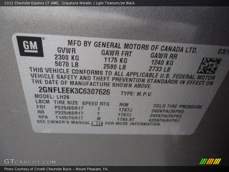 Graystone Metallic / Light Titanium/Jet Black 2012 Chevrolet Equinox LT AWD