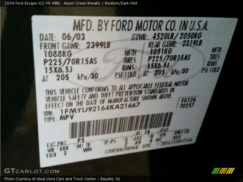 Aspen Green Metallic / Medium/Dark Flint 2004 Ford Escape XLS V6 4WD