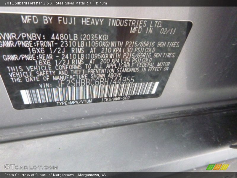 Steel Silver Metallic / Platinum 2011 Subaru Forester 2.5 X