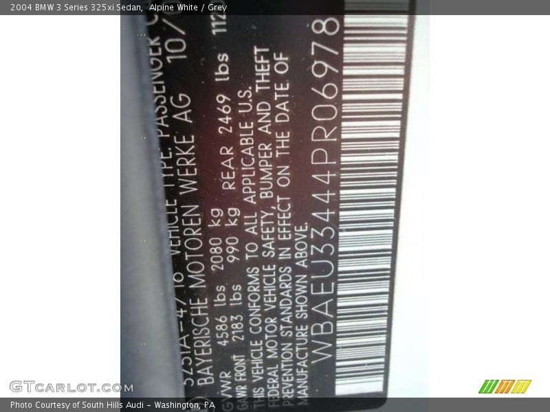 Alpine White / Grey 2004 BMW 3 Series 325xi Sedan