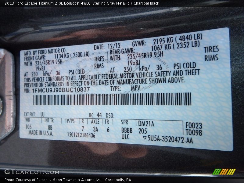 Sterling Gray Metallic / Charcoal Black 2013 Ford Escape Titanium 2.0L EcoBoost 4WD