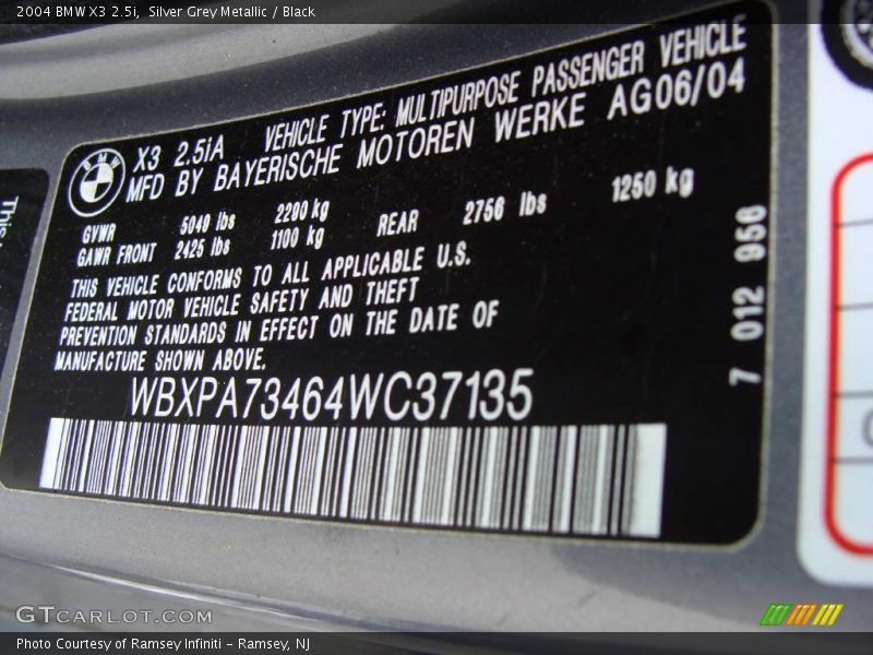 Silver Grey Metallic / Black 2004 BMW X3 2.5i