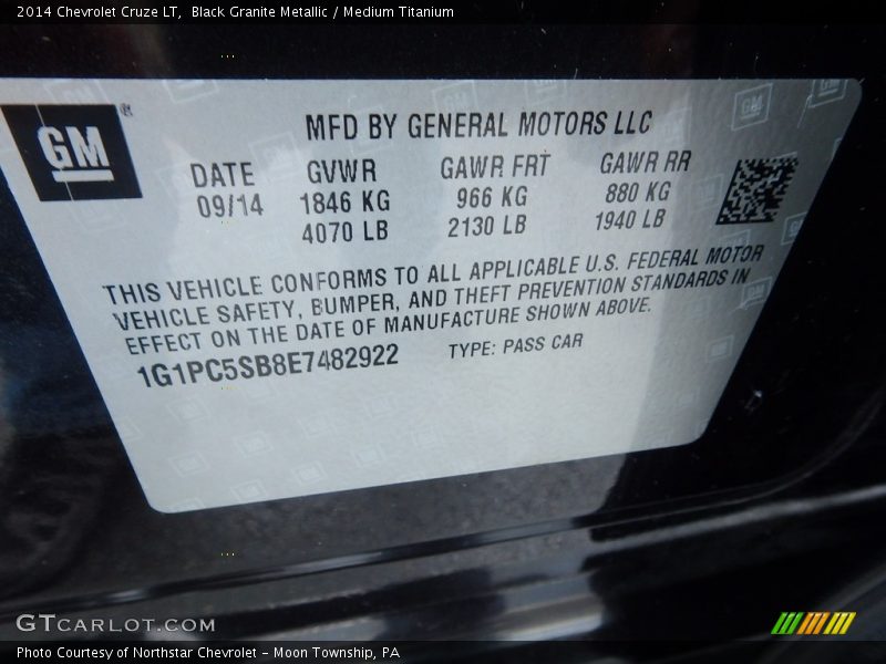 Black Granite Metallic / Medium Titanium 2014 Chevrolet Cruze LT