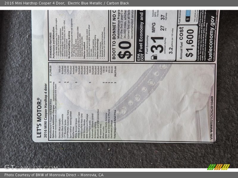 Electric Blue Metallic / Carbon Black 2016 Mini Hardtop Cooper 4 Door