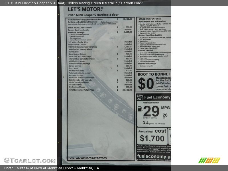 British Racing Green II Metallic / Carbon Black 2016 Mini Hardtop Cooper S 4 Door