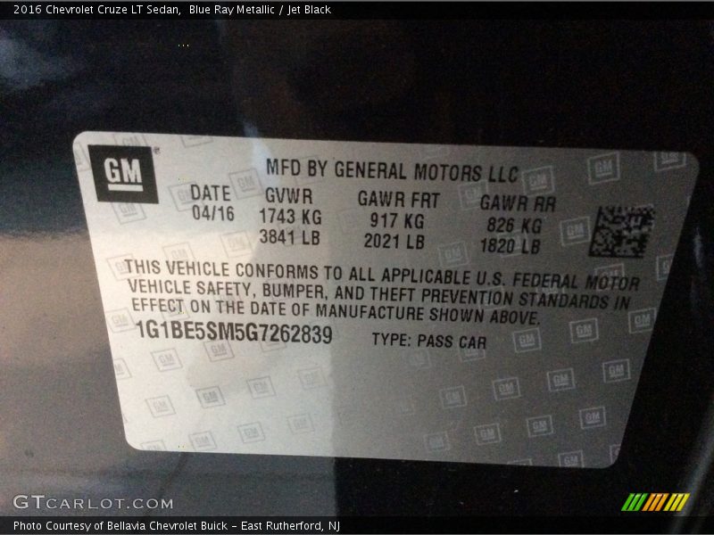 Blue Ray Metallic / Jet Black 2016 Chevrolet Cruze LT Sedan