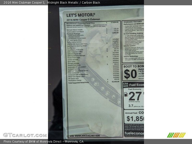 Midnight Black Metallic / Carbon Black 2016 Mini Clubman Cooper S