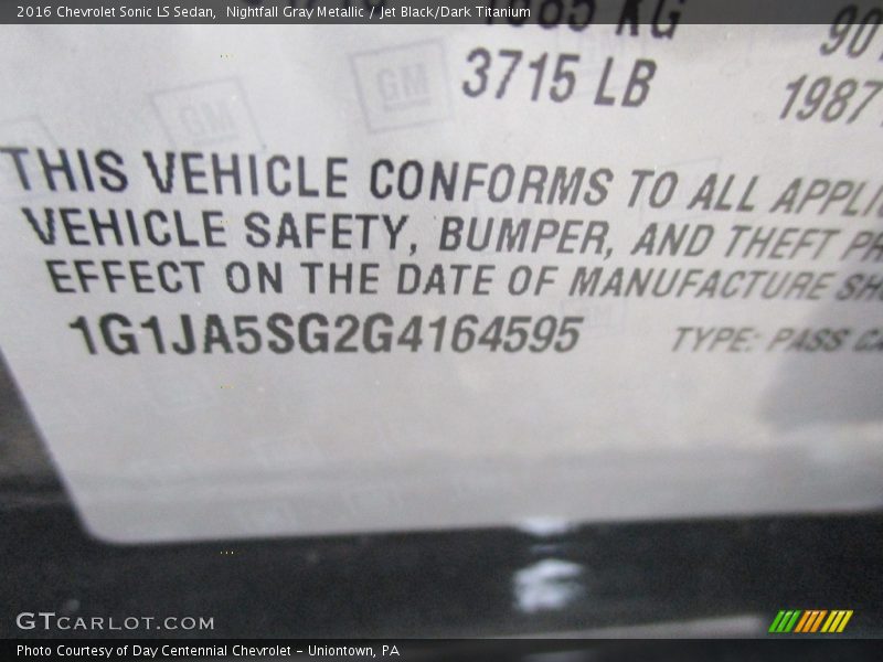 Nightfall Gray Metallic / Jet Black/Dark Titanium 2016 Chevrolet Sonic LS Sedan