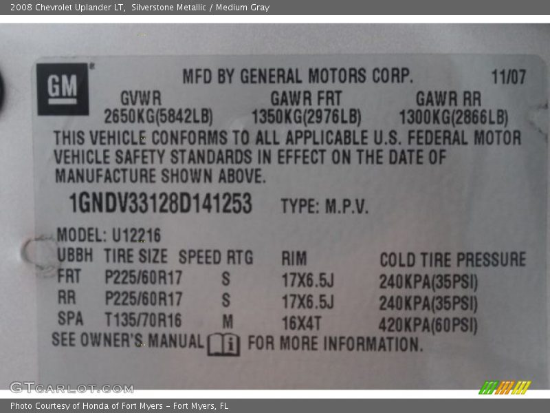 Silverstone Metallic / Medium Gray 2008 Chevrolet Uplander LT