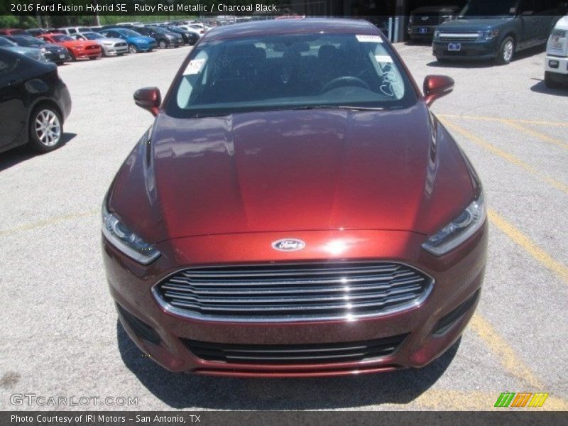 Ruby Red Metallic / Charcoal Black 2016 Ford Fusion Hybrid SE