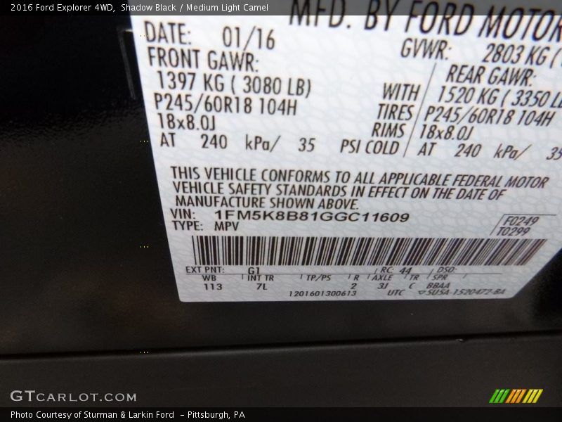 Shadow Black / Medium Light Camel 2016 Ford Explorer 4WD