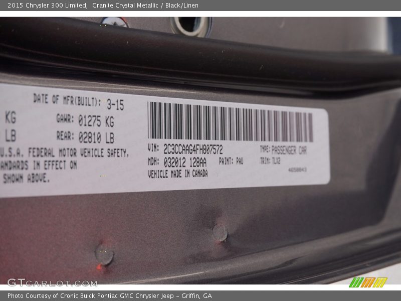 Granite Crystal Metallic / Black/Linen 2015 Chrysler 300 Limited