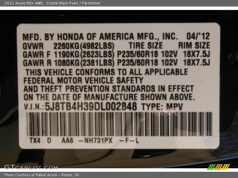 Crystal Black Pearl / Parchment 2013 Acura RDX AWD