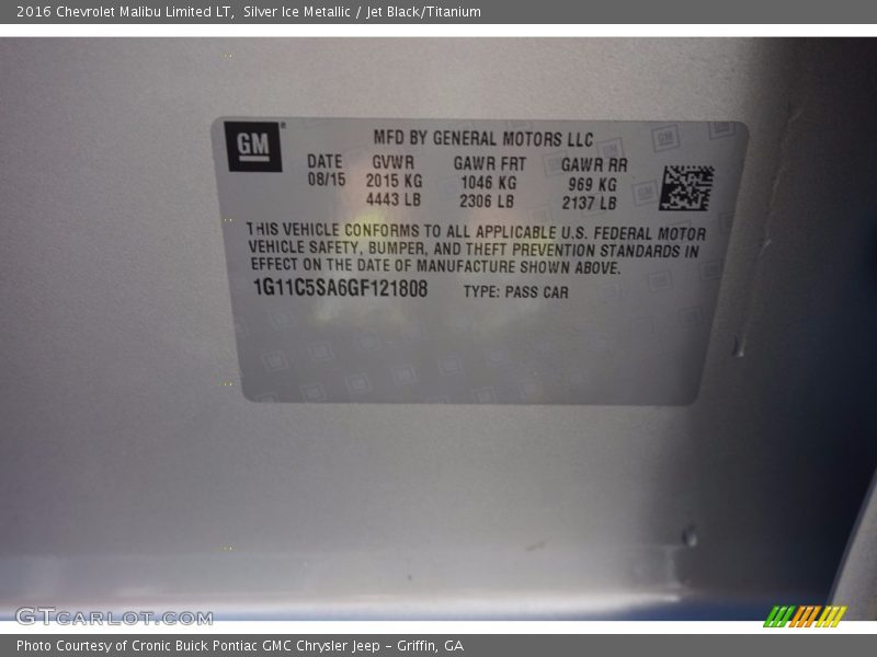 Silver Ice Metallic / Jet Black/Titanium 2016 Chevrolet Malibu Limited LT