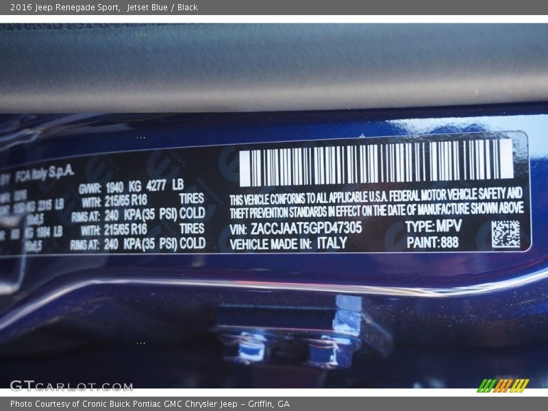 2016 Renegade Sport Jetset Blue Color Code 888