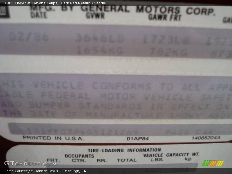 Dark Red Metallic / Saddle 1986 Chevrolet Corvette Coupe