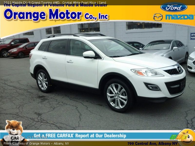 Crystal White Pearl Mica / Sand 2011 Mazda CX-9 Grand Touring AWD