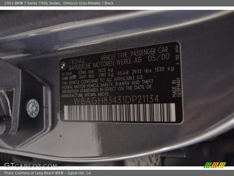 Orinocco Grey Metallic / Black 2001 BMW 7 Series 740iL Sedan