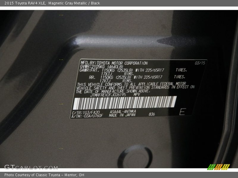 Magnetic Gray Metallic / Black 2015 Toyota RAV4 XLE